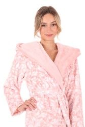 FLORA dlouhý župan s kapucí, jemný vzor - Růžová perla, vel. S, galerie